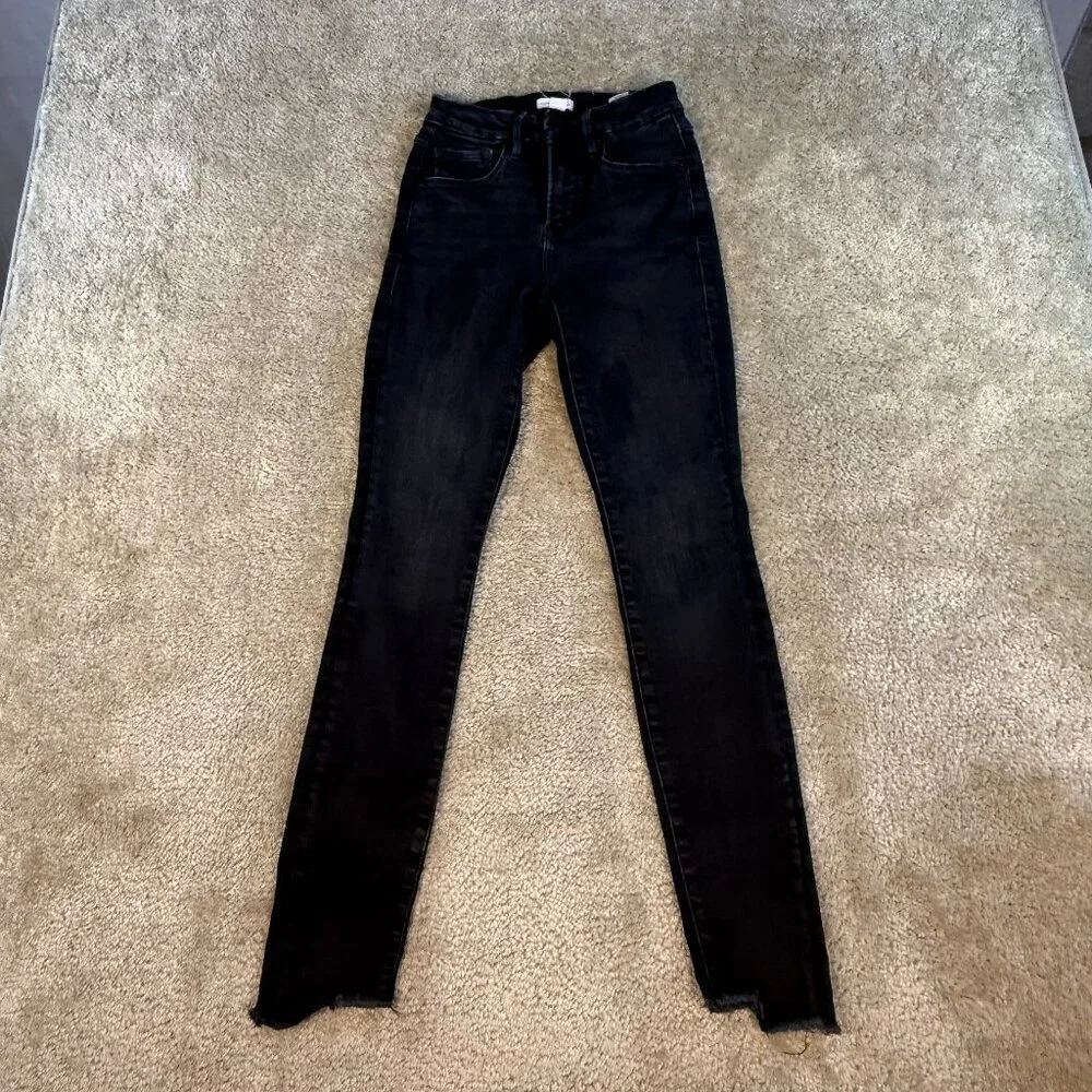 Good American Good Legs Skinny Crop Fray Hem Jeans Size 0 25 Denim Black F723
